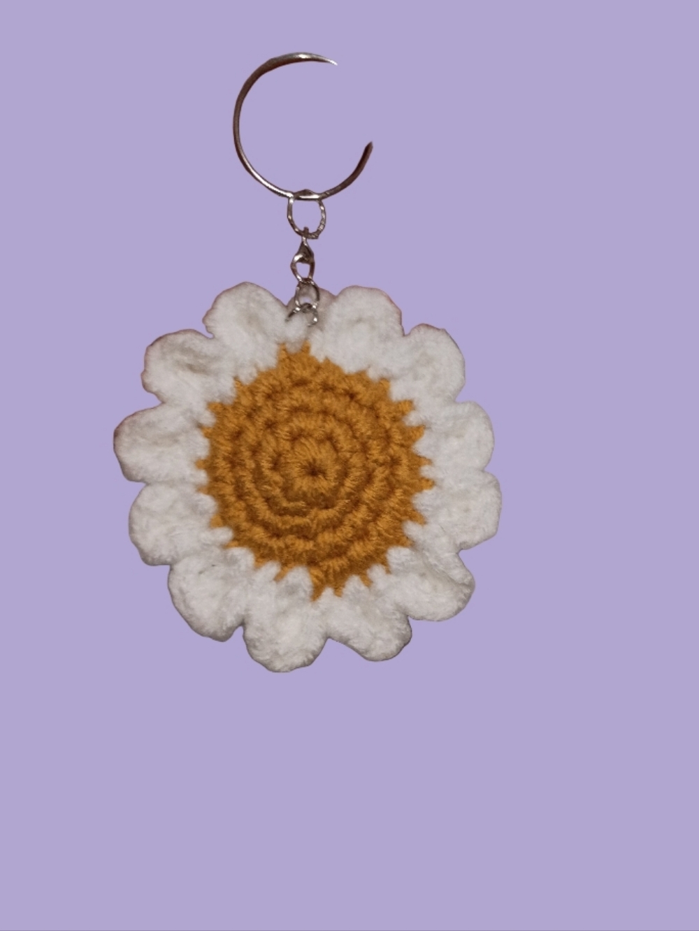 1pc Summer Handmade White and Mustard Daisy Crochet Keychain